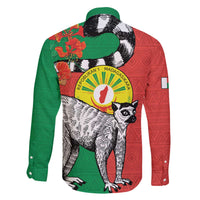 Happy Madagascar Independence Day Family Matching Off The Shoulder Long Sleeve Dress and Hawaiian Shirt Ring-Tailed Lemur With Seal Of Madagasikara