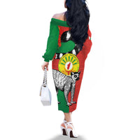 Happy Madagascar Independence Day Family Matching Off The Shoulder Long Sleeve Dress and Hawaiian Shirt Ring-Tailed Lemur With Seal Of Madagasikara