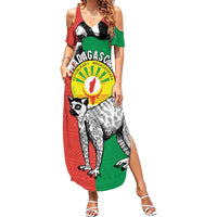 Happy Madagascar Independence Day Family Matching Summer Maxi Dress and Hawaiian Shirt Ring-Tailed Lemur With Seal Of Madagasikara