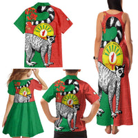 Happy Madagascar Independence Day Family Matching Tank Maxi Dress and Hawaiian Shirt Ring-Tailed Lemur With Seal Of Madagasikara