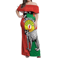 Happy Madagascar Independence Day Off Shoulder Maxi Dress Ring-Tailed Lemur With Seal Of Madagasikara