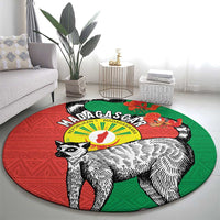 Happy Madagascar Independence Day Round Carpet Ring-Tailed Lemur With Seal Of Madagasikara