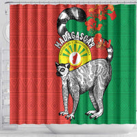 Happy Madagascar Independence Day Shower Curtain Ring-Tailed Lemur With Seal Of Madagasikara