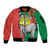 Happy Madagascar Independence Day Sleeve Zip Bomber Jacket Ring-Tailed Lemur With Seal Of Madagasikara