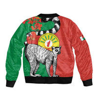 Happy Madagascar Independence Day Sleeve Zip Bomber Jacket Ring-Tailed Lemur With Seal Of Madagasikara