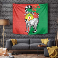 Happy Madagascar Independence Day Tapestry Ring-Tailed Lemur With Seal Of Madagasikara