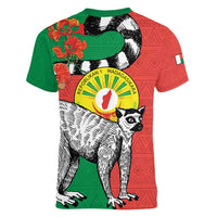 Happy Madagascar Independence Day Women V-Neck T-Shirt Ring-Tailed Lemur With Seal Of Madagasikara