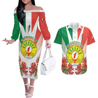 Personalized Madagasikara Couples Matching Off The Shoulder Long Sleeve Dress and Hawaiian Shirt Seal With Poinciana