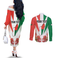 Personalized Madagasikara Couples Matching Off The Shoulder Long Sleeve Dress and Long Sleeve Button Shirt Seal With Poinciana
