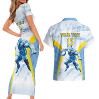 Argentina Rugby Custom Couples Matching Short Sleeve Bodycon Dress and Hawaiian Shirt Pumas Mascot - Sporty Style
