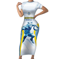 Argentina Rugby Custom Family Matching Short Sleeve Bodycon Dress and Hawaiian Shirt Pumas Mascot - Sporty Style