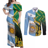 South Africa and Argentina Rugby Personalized Couples Matching Off Shoulder Maxi Dress and Long Sleeve Button Shirt Springboks With Los Pumas