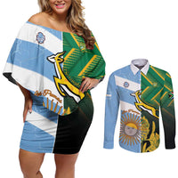 South Africa and Argentina Rugby Personalized Couples Matching Off Shoulder Short Dress and Long Sleeve Button Shirt Springboks With Los Pumas