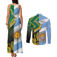 South Africa and Argentina Rugby Personalized Couples Matching Tank Maxi Dress and Long Sleeve Button Shirt Springboks With Los Pumas