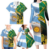 South Africa and Argentina Rugby Personalized Family Matching Long Sleeve Bodycon Dress and Hawaiian Shirt Springboks With Los Pumas