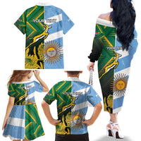 South Africa and Argentina Rugby Personalized Family Matching Off The Shoulder Long Sleeve Dress and Hawaiian Shirt Springboks With Los Pumas