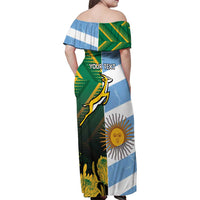 South Africa and Argentina Rugby Personalized Family Matching Off Shoulder Maxi Dress and Hawaiian Shirt Springboks With Los Pumas