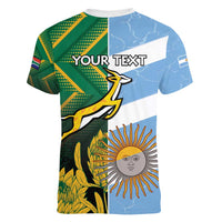 South Africa and Argentina Rugby Personalized Women V-Neck T-Shirt Springboks With Los Pumas