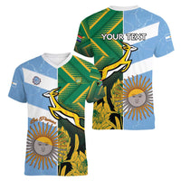 South Africa and Argentina Rugby Personalized Women V-Neck T-Shirt Springboks With Los Pumas