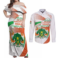 Personalised Niger Couples Matching Off Shoulder Maxi Dress and Long Sleeve Button Shirt 1960 Jamhuriyar Nijar Independence Day