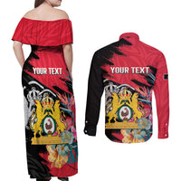 Personalised First Empire of Haiti Couples Matching Off Shoulder Maxi Dress and Long Sleeve Button Shirt Haitian Coat Of Arms 1804-1806 Tropical Flowers