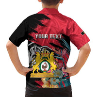 Personalised First Empire of Haiti Family Matching Off Shoulder Maxi Dress and Hawaiian Shirt Haitian Coat Of Arms 1804-1806 Tropical Flowers