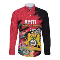 Personalised First Empire of Haiti Long Sleeve Button Shirt Haitian Coat Of Arms 1804-1806 Tropical Flowers