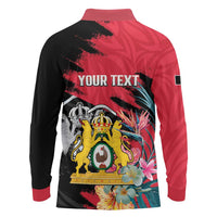 Personalised First Empire of Haiti Long Sleeve Polo Shirt Haitian Coat Of Arms 1804-1806 Tropical Flowers