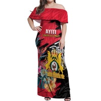 Personalised First Empire of Haiti Off Shoulder Maxi Dress Haitian Coat Of Arms 1804-1806 Tropical Flowers