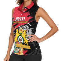 Personalised First Empire of Haiti Women Sleeveless Polo Shirt Haitian Coat Of Arms 1804-1806 Tropical Flowers