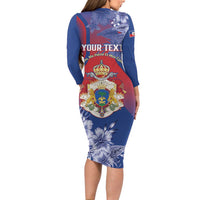 Personalised Second Empire of Haiti Family Matching Long Sleeve Bodycon Dress and Hawaiian Shirt Imperial Coat Of Arms 1849-1859 Tropical Flowers