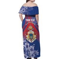 Personalised Second Empire of Haiti Family Matching Off Shoulder Maxi Dress and Hawaiian Shirt Imperial Coat Of Arms 1849-1859 Tropical Flowers