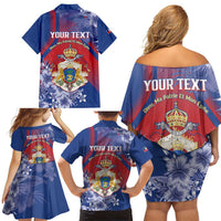 Personalised Second Empire of Haiti Family Matching Off Shoulder Short Dress and Hawaiian Shirt Imperial Coat Of Arms 1849-1859 Tropical Flowers