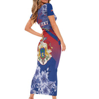 Personalised Second Empire of Haiti Family Matching Short Sleeve Bodycon Dress and Hawaiian Shirt Imperial Coat Of Arms 1849-1859 Tropical Flowers