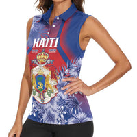 Personalised Second Empire of Haiti Women Sleeveless Polo Shirt Imperial Coat Of Arms 1849-1859 Tropical Flowers