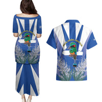 El Salvador Couples Matching Puletasi and Hawaiian Shirt Turquoise-Browed Motmot With Coat Of Arms - Wonder Print Shop