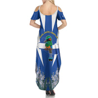 El Salvador Summer Maxi Dress Turquoise-Browed Motmot With Coat Of Arms - Wonder Print Shop