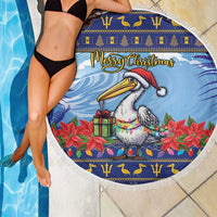 Barbados Christmas Beach Blanket Pelican With Poinsettia - Wonder Print Shop