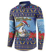 Barbados Christmas Button Sweatshirt Pelican With Poinsettia - Wonder Print Shop