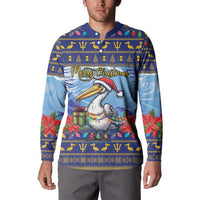Barbados Christmas Button Sweatshirt Pelican With Poinsettia - Wonder Print Shop