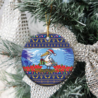 Barbados Christmas Ceramic Ornament Pelican With Poinsettia - Wonder Print Shop