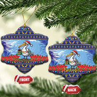 Barbados Christmas Ceramic Ornament Pelican With Poinsettia - Wonder Print Shop