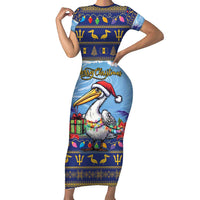 Barbados Christmas Family Matching Short Sleeve Bodycon Dress and Hawaiian Shirt Pelican With Poinsettia - Wonder Print Shop
