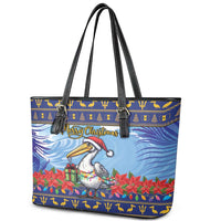 Barbados Christmas Leather Tote Bag Pelican With Poinsettia - Wonder Print Shop