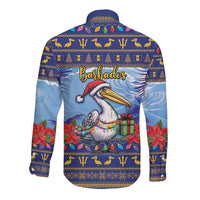 Barbados Christmas Long Sleeve Button Shirt Pelican With Poinsettia - Wonder Print Shop