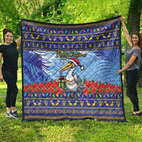 Barbados Christmas Quilt Pelican With Poinsettia - Wonder Print Shop