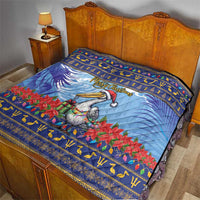 Barbados Christmas Quilt Pelican With Poinsettia - Wonder Print Shop