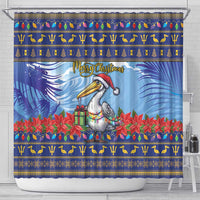 Barbados Christmas Shower Curtain Pelican With Poinsettia