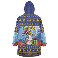 Barbados Christmas Wearable Blanket Hoodie Pelican With Poinsettia - Wonder Print Shop