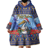 Barbados Christmas Wearable Blanket Hoodie Pelican With Poinsettia - Wonder Print Shop